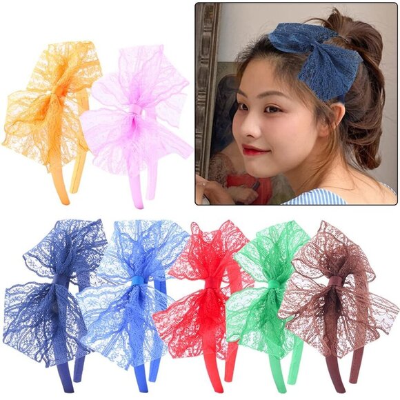 10pcs Neon Lace Headbands Bows 80s Costumes Party Accessories for Women Girls